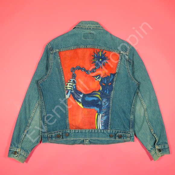 Vintage Levis Jacket Mens 42 M Blue Type 3 Denim Painted 1980s Made In Canada - Picture 4 of 14